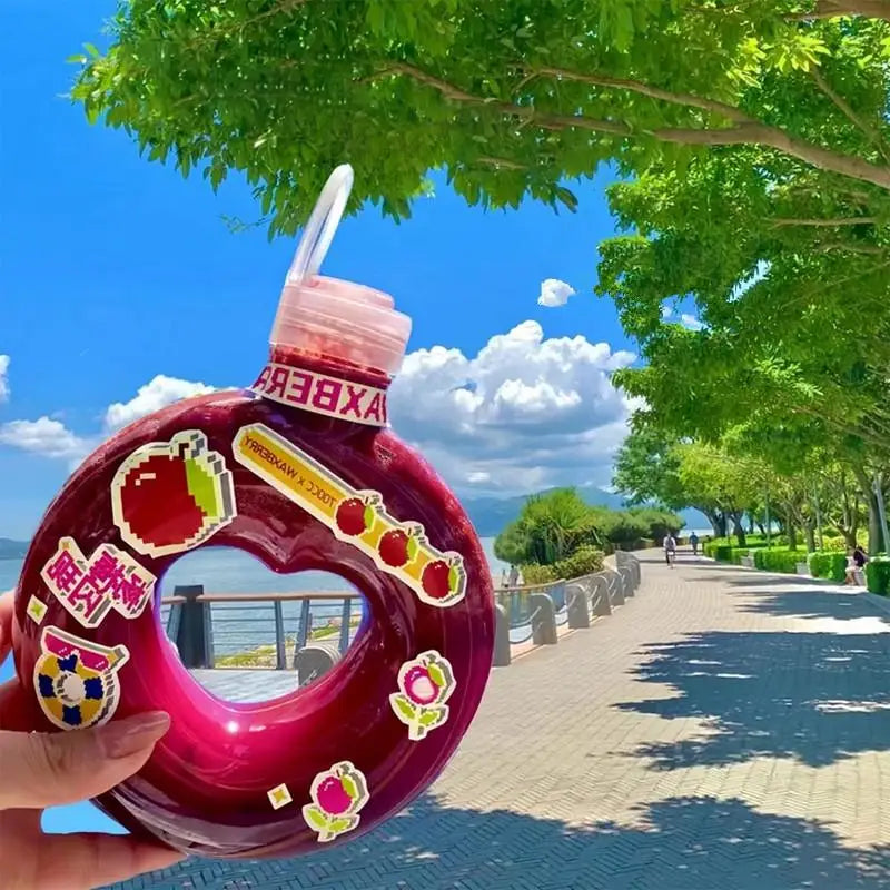 350ML Cute Donut Kids Water Bottle Leak-Proof Travel Cup Children Anti Fall Transparent Drinking Bottle Sports Water Bottle
