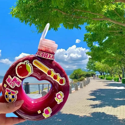 350ML Cute Donut Water Bottle Leak-Proof Travel Cup Children Anti Fall Transparent Drinking Bottle Sports Water Bottle