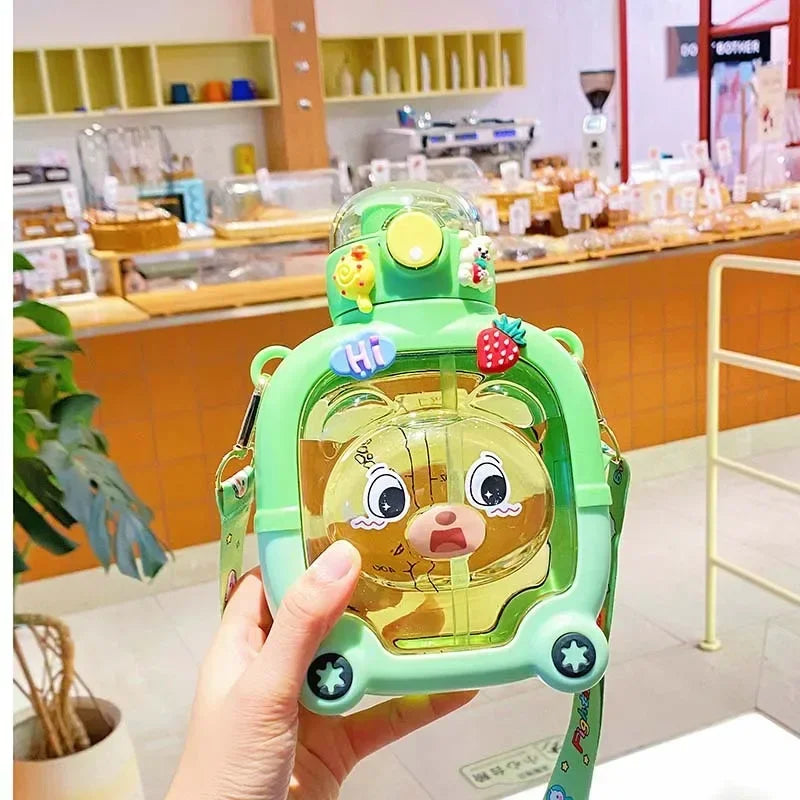 1L Water Bottle for Girls Cute Bear Plastic Cup Cartoon Travel Straw Mug Summer Sport Drink Kettle Portable Kawaii Kids Tumbler