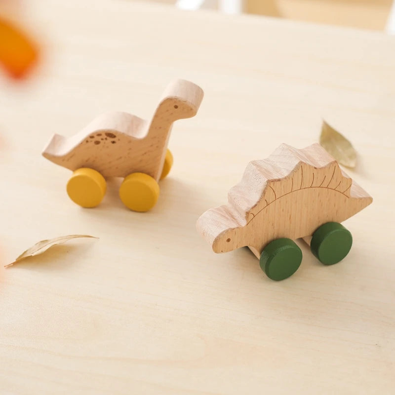 Montessori Wooden Toys Dinosaur Car Education Wooden Blocks Baby Toys From 3-5 Years Black Walnut Wooden Car Toys For Children