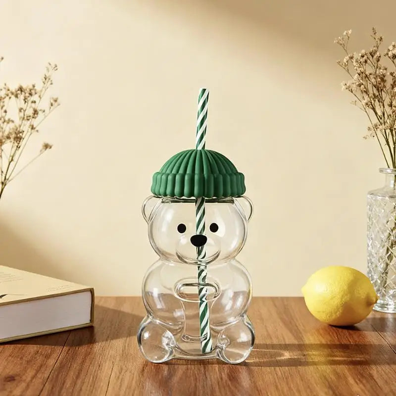 Bear Coffee Cup  Cartoon Bear Shaped Coffee Mug Cute Bear Mug Plastic Cup With Straw Transparent Creative Milk Coffee Water Cups