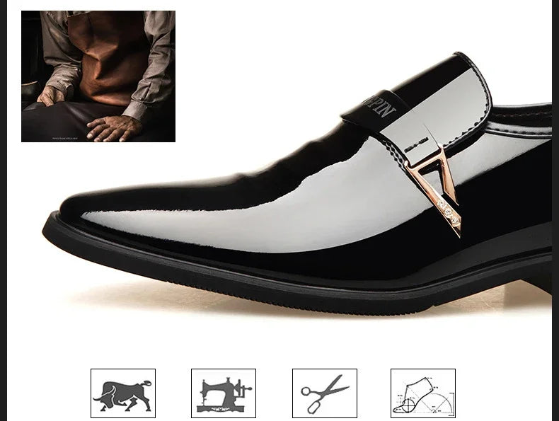 2026 Leather Shoes for Men Patent Leather Mens Casual Oxford Shoes Moccasin Glitter Male Footwear Designer Business Casual Shoes