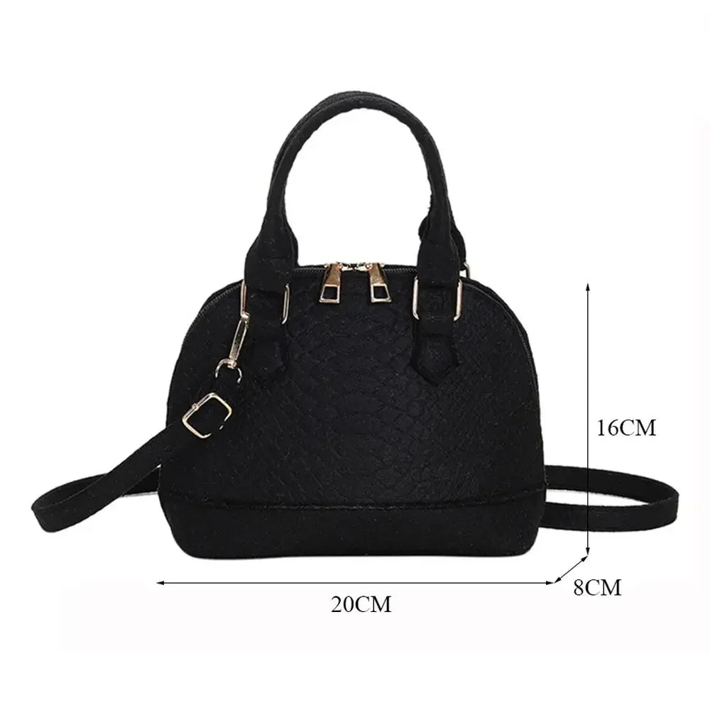 Women's Large Crossbody  Retro Felt Handbag with Makeup Organizer Solid-Color Casual Purse for Everyday Use Travel Shoulder Bag