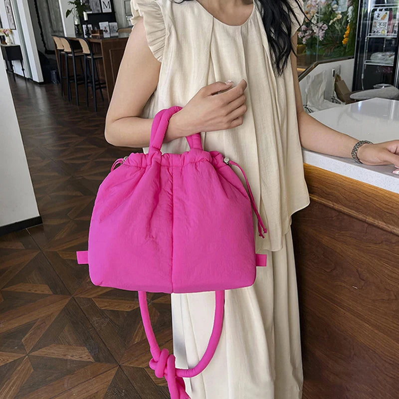 Casual Large Capacity Puffer Tote Bag Designer Padded Nylon Women Handbags Knotted Strap Shouder Crossbody Bags Warm Sac 2024