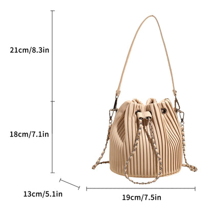 Black Bag For Women Fashion Pleated Strape Design Shoulder Bag Trend Drawstring Bucket Crossbody