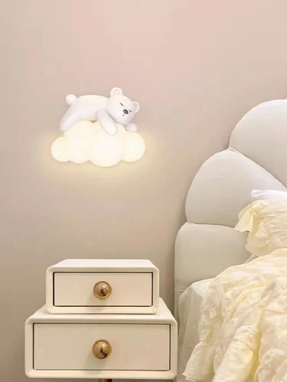 Children's Room Bedside Wall Lamp Bear Rabbit Cloud Lamp Creative Cream Style Baby Room Nursery Boy Girl Bedroom Wall Light