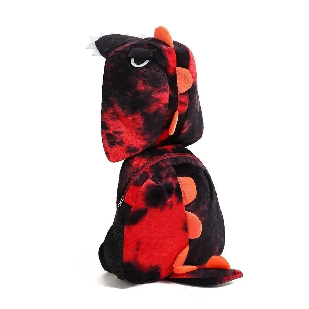 High Quality Cartoon Dinosaur Children's Backpack with Hat Plush Hooded Shoulders Bag Detachable Hat