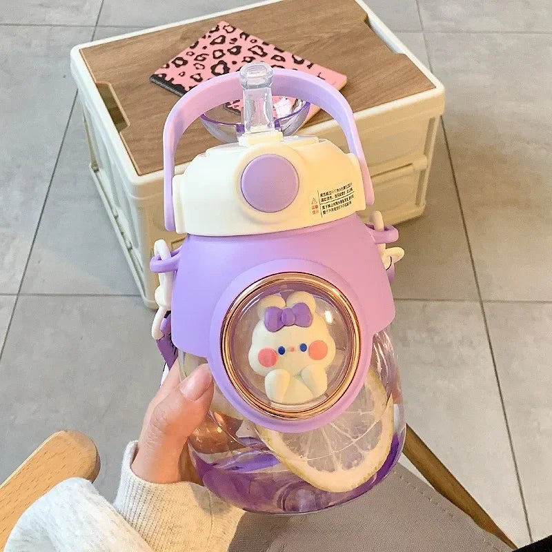 Kids Water Bottles with Straw for Girls 820ml Large Capacity Cute Children's Kawaii Cartoon Bottle for Student School Travel