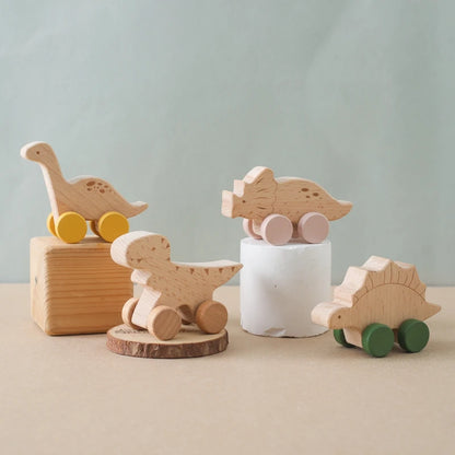 Montessori Wooden Toys Dinosaur Car Education Wooden Blocks Baby Toys From 3-5 Years Black Walnut Wooden Car Toys For Children