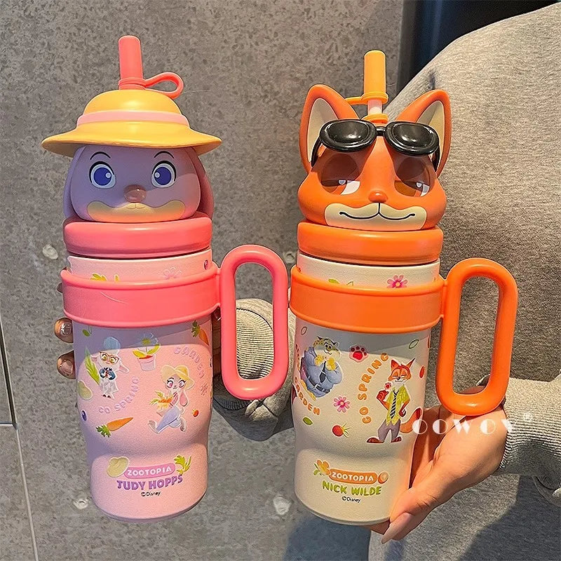 Adorable Animal Design Straw Tumbler, Leakproof Insulated Cup Student Gift