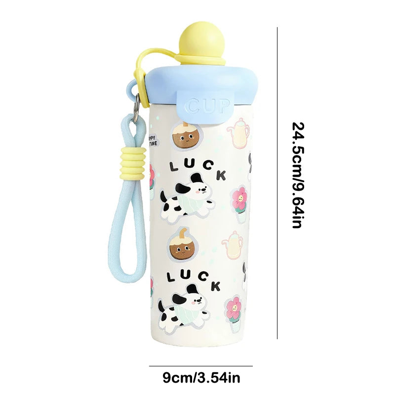 〔R〕Cartoon Animal Float Ball Water Bottle - 316 Stainless Steel Insulated Tumbler with Straw & Carry Strap for Kids and Students