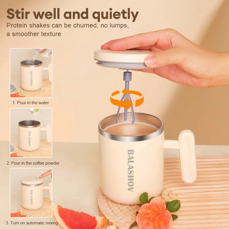 400ml Electric Automatic Self Stirring Cup Self Mixing Coffee Mug Glass Waterproof Protein Powder Stirrers for Home Office