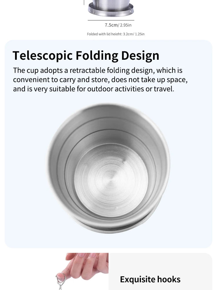 Outdoor Portable Camping Portable Metal Stainless Steel Telescopic Cups Folding Cups Drinks Cups.