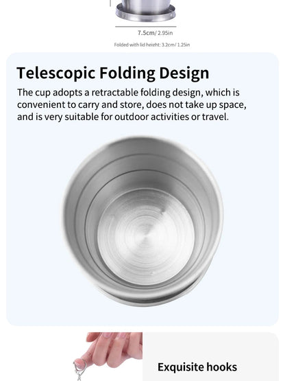 Outdoor Portable Camping Portable Metal Stainless Steel Telescopic Cups Folding Cups Drinks Cups.