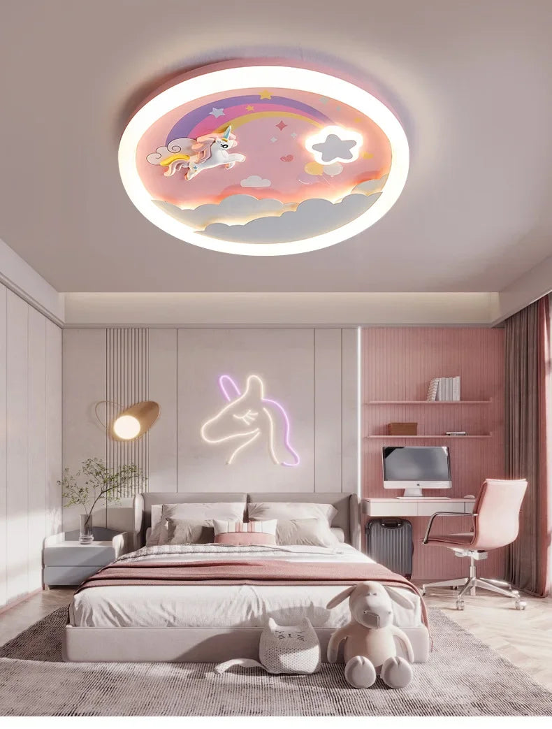 2026 Pink Rainbow Unicorn Light Princess Room Ceiling Lamps LED Warm Cute Nursery Children's Room Girl Bedroom Pegasus Ceiling L