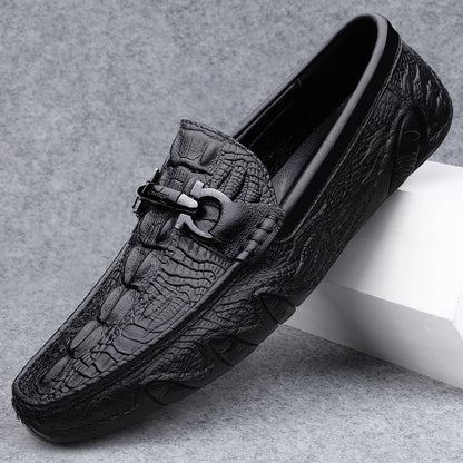 Mens Slip On Loafers Genuine Leather Casual Shoes Driving Moccasins Flats Luxury Brand Classic Black Handmade