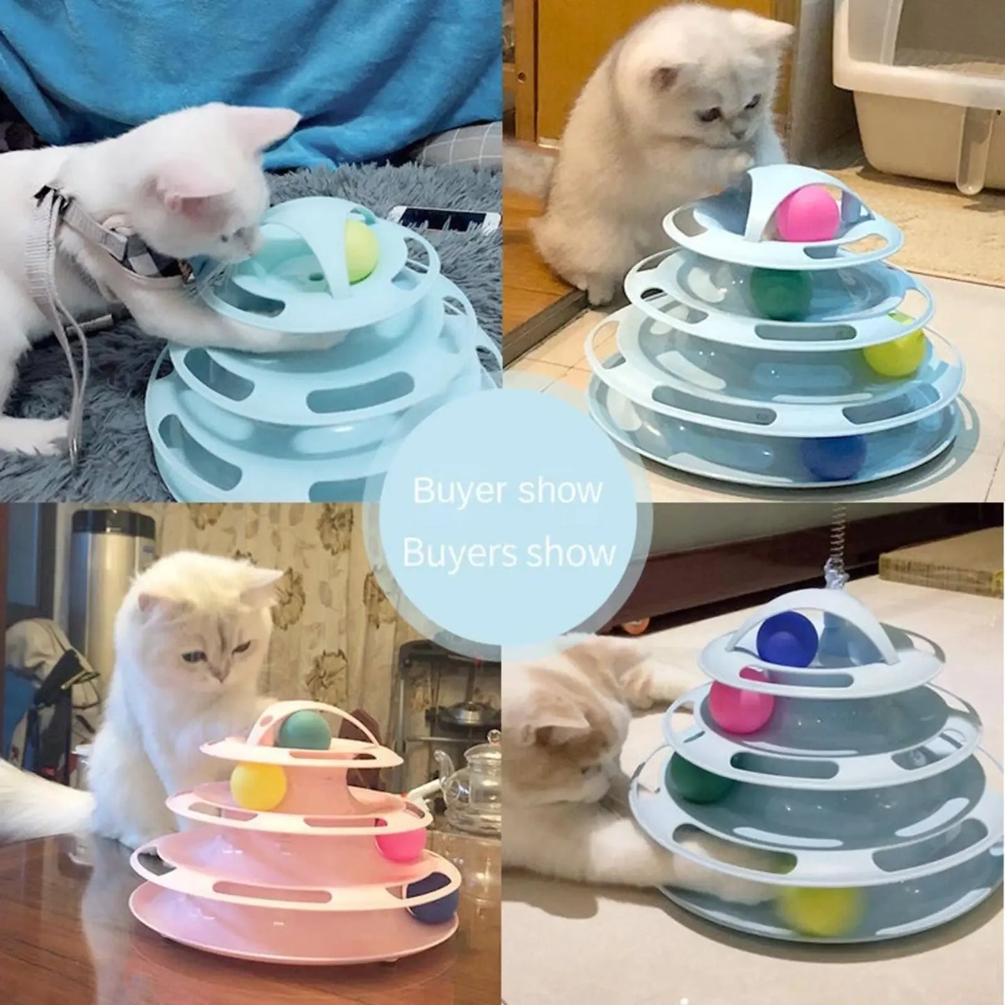 Turnable Toys 4 Levels for Cats Accessories Tower Tracks with Balls Cat Toy Interactive Intelligence Training with Fun Cat Stick