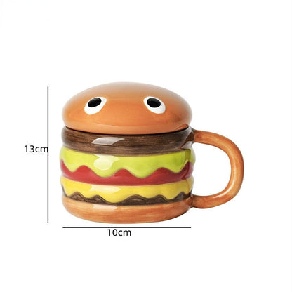 300ml Ceramic Cup Creative Hamburger Coffee Cup Cute Cartoon Children's Mug Breakfast Oatmeal Milk Cups with Lid Home Cups