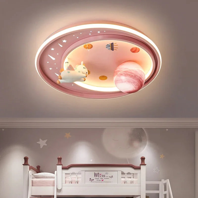 Children's room circular ceiling light moon astronaut light cartoon eye protection children's baby LED light room decoration