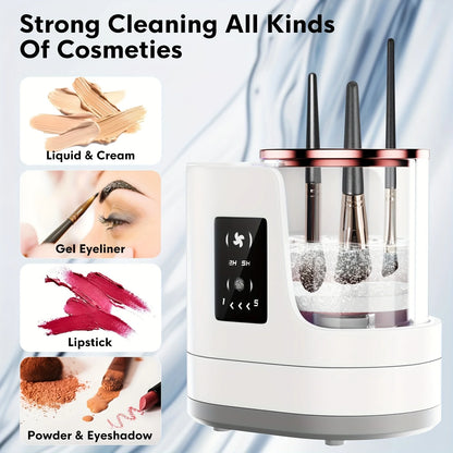 Portable Three-in-One Electric Makeup Brush Cleaner with Dryer USB Deep Cleaning for Various Sizes of Beauty Brushes including