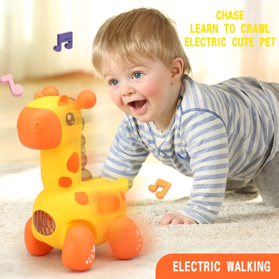 Giraffe rope toy with light, music, electric crawling toy, children's puzzle early education luminous toy