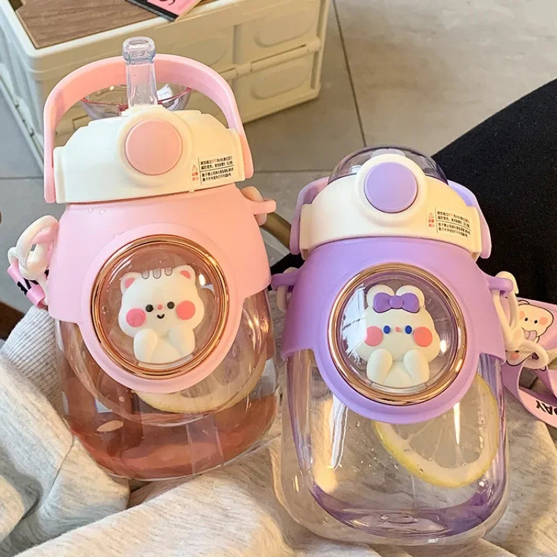 Kids Water Bottles with Straw for Girls 820ml Large Capacity Cute Children's Kawaii Cartoon Bottle for Student School Travel