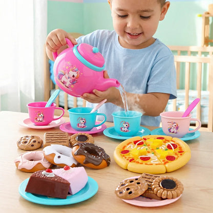 Girls' Afternoon Tea Toys, Party House Sets, 25 Pieces of Simulated Desserts, Cakes, Coffee, and Tea, Girls' Holiday Gifts