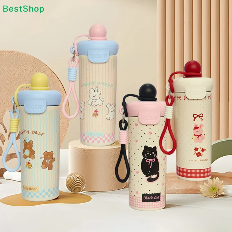 〔R〕Cartoon Animal Float Ball Water Bottle - 316 Stainless Steel Insulated Tumbler with Straw & Carry Strap for Kids and Students