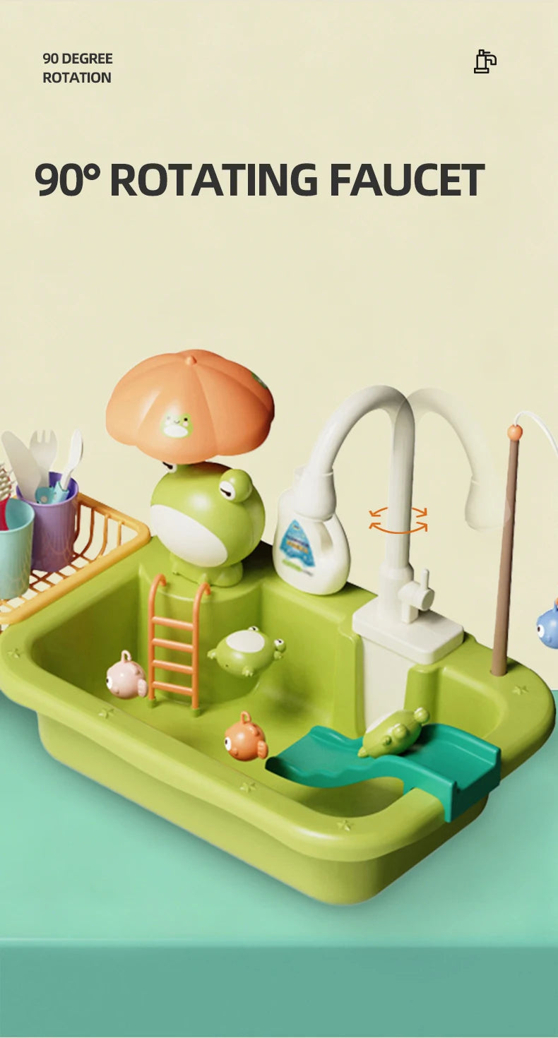 Electric Kitchen Sink Toys for Boys Girl Simulated Faucet Dishwasher Pretend Play Kitchen Set Food Vegetable Role Play Kid Gifts