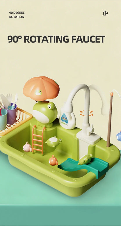 Electric Kitchen Sink Toys for Boys Girl Simulated Faucet Dishwasher Pretend Play Kitchen Set Food Vegetable Role Play Kid Gifts