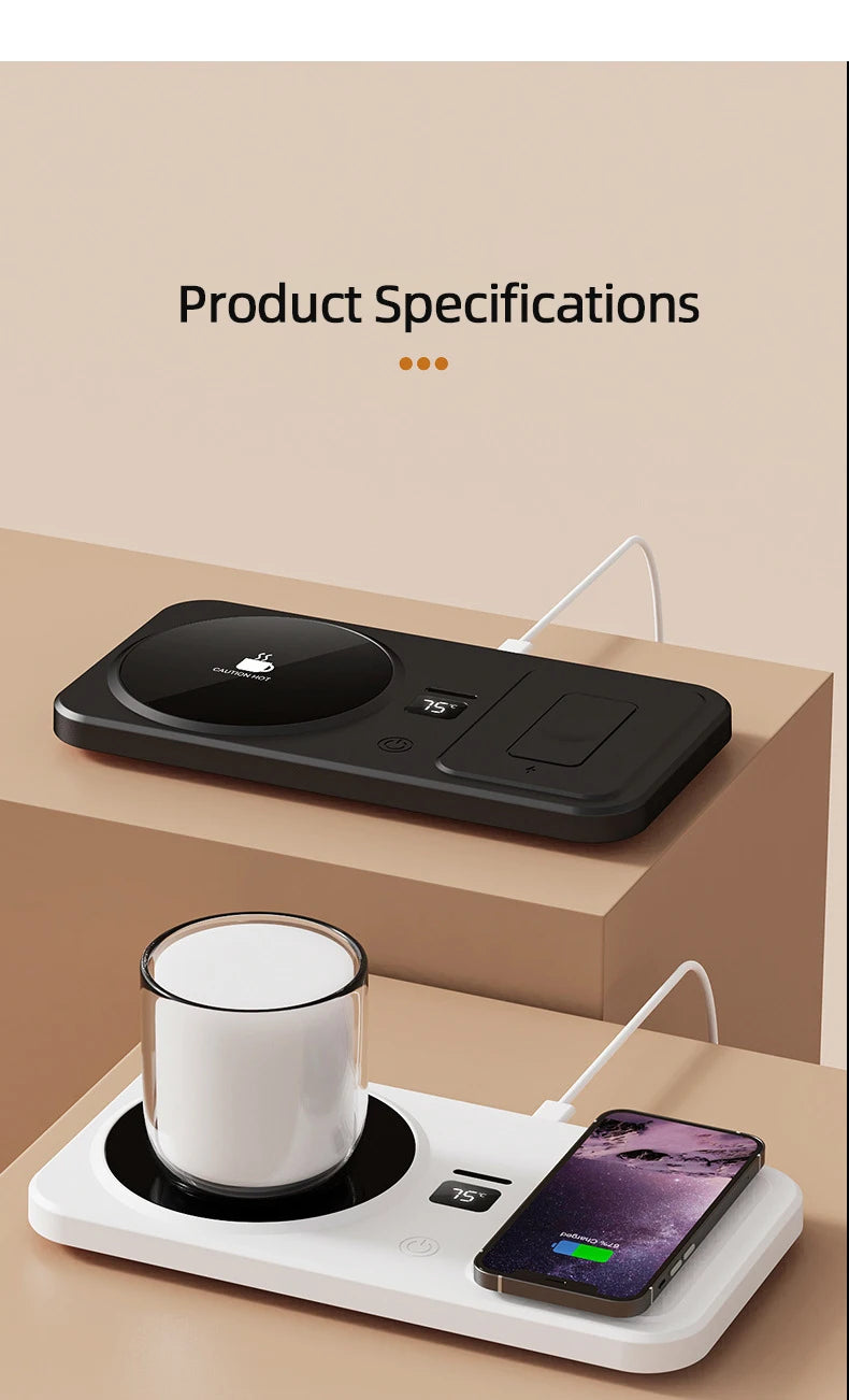 2 in 1 Coffee Mug Warmer Wireless Charger Multi-functional Cup Heating Pad 3 Gear Temperature Warmer Coaster For Milk Tea Water