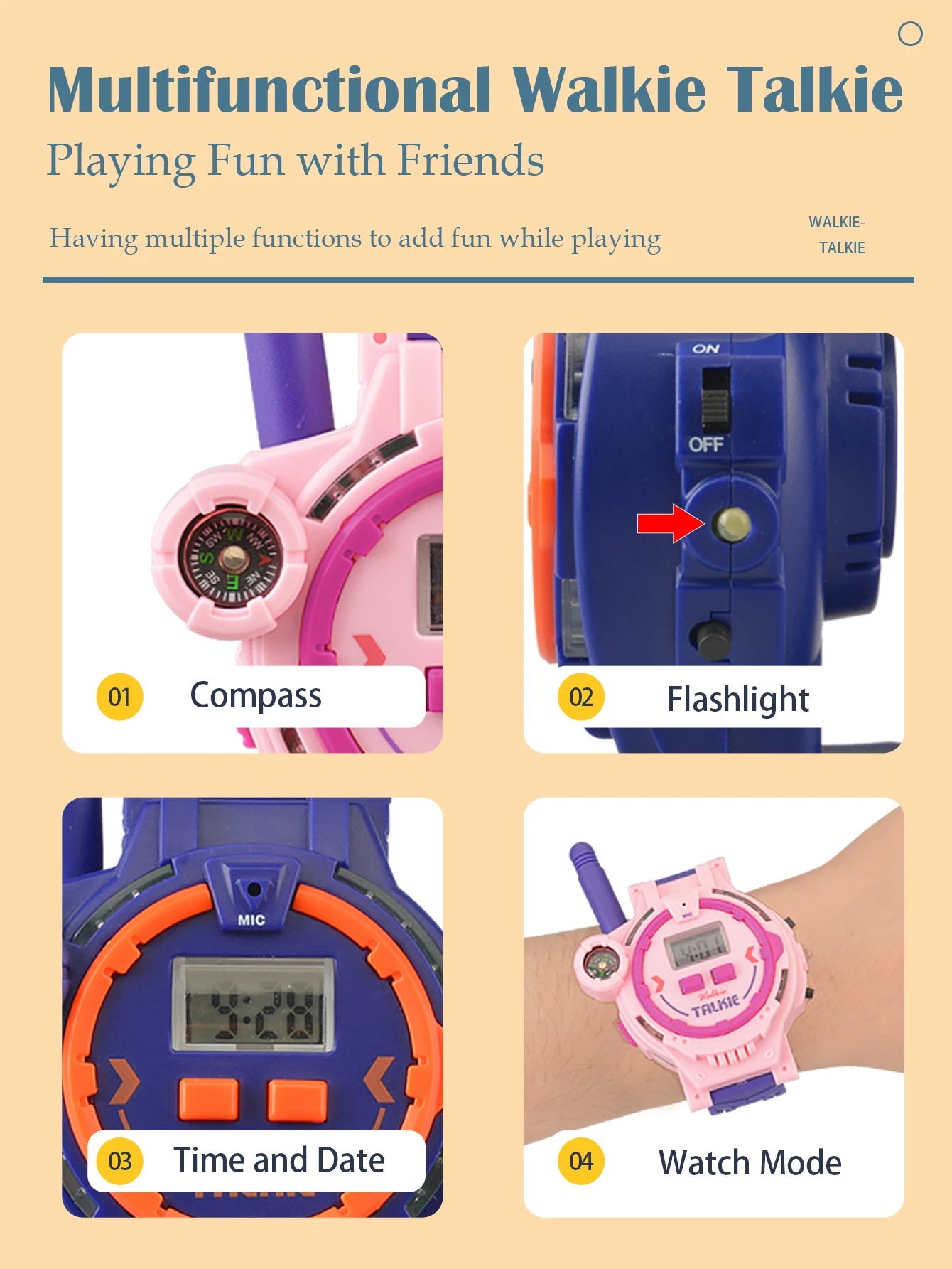 2Pcs Electronic Walkie Talkie Watch Toys, Creative Rechargeable Walkie Talkie With Compass Spying Gadgets Gifts for Kids