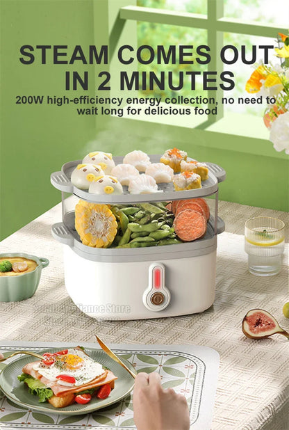 Mini Steamer Electric Steam Pot Cooking Steaming Home Two-layer Transparent Food Dumplings Household Pan Warmer Multicooker