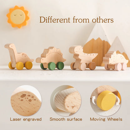 Montessori Wooden Toys Dinosaur Car Education Wooden Blocks Baby Toys From 3-5 Years Black Walnut Wooden Car Toys For Children