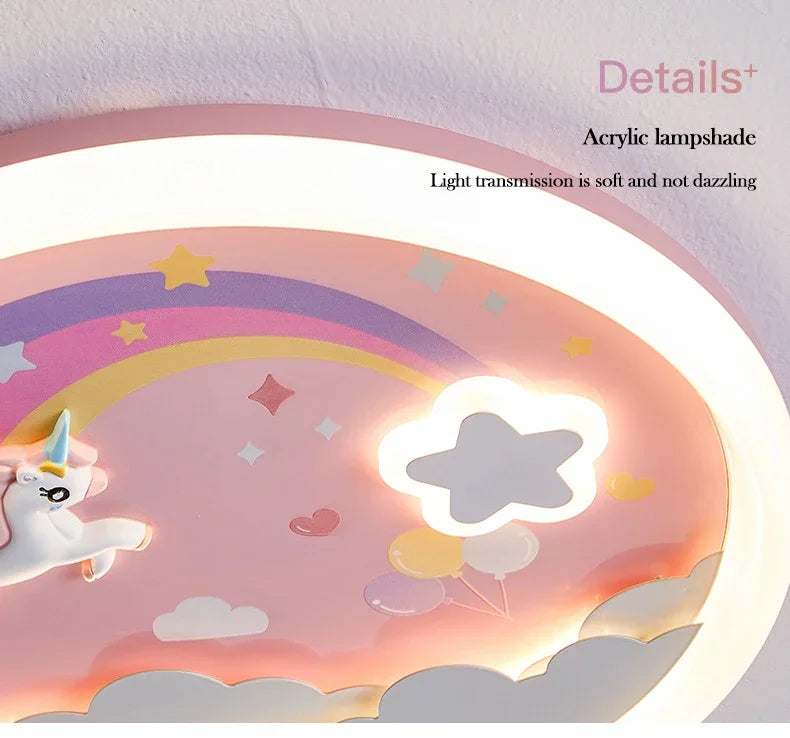 2026 Pink Rainbow Unicorn Light Princess Room Ceiling Lamps LED Warm Cute Nursery Children's Room Girl Bedroom Pegasus Ceiling L
