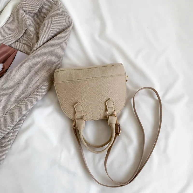 Women's Large Crossbody  Retro Felt Handbag with Makeup Organizer Solid-Color Casual Purse for Everyday Use Travel Shoulder Bag