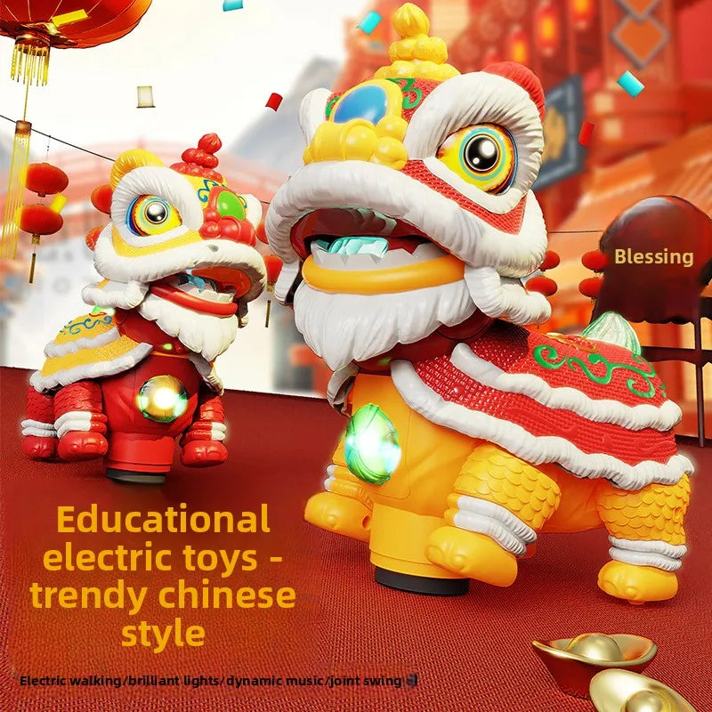 Electric Lion DanceChildren's Electric Toys Wagging Their Heads and Wagging Their Tails, Light Music, Unisex Lion Dance Toys