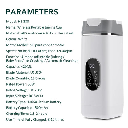 Electric Juicer Cup 2 Cups For Travel 6 Blades Portable Juicer Mixer Usb Charge Fresh Fruit Juice Personal Blender Smoothie
