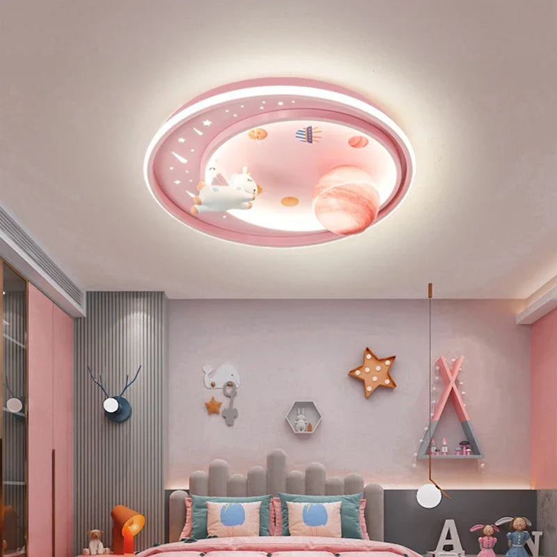 Children's room circular ceiling light moon astronaut light cartoon eye protection children's baby LED light room decoration