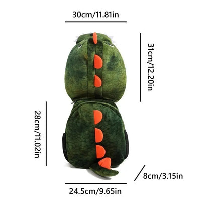 High Quality Cartoon Dinosaur Children's Backpack with Hat Plush Hooded Shoulders Bag Detachable Hat