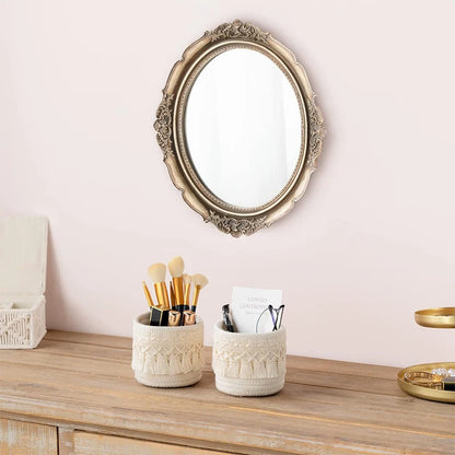 Macrame Makeup Organizer Boho Wicker Pencil Holder Makeup Brush Holder Organizer Comb Brushes Mini Storage Basket