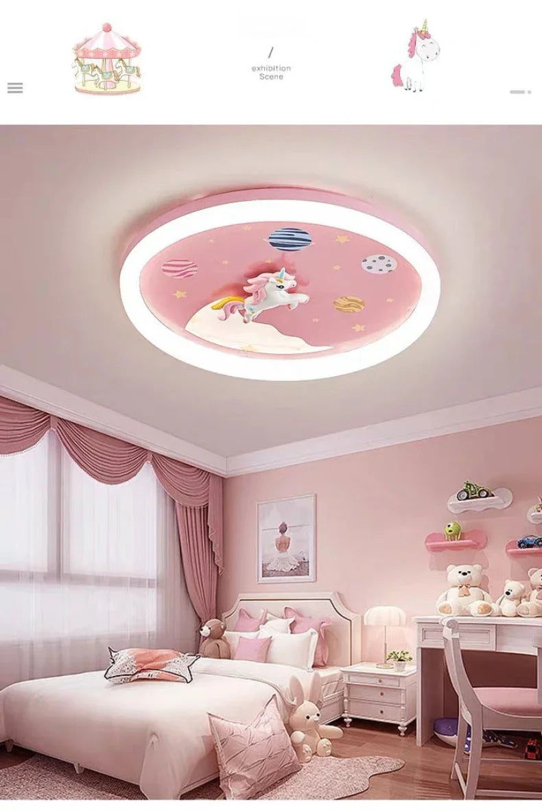 2026 Pink Rainbow Unicorn Light Princess Room Ceiling Lamps LED Warm Cute Nursery Children's Room Girl Bedroom Pegasus Ceiling L