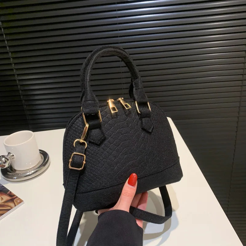 Women's Large Crossbody  Retro Felt Handbag with Makeup Organizer Solid-Color Casual Purse for Everyday Use Travel Shoulder Bag