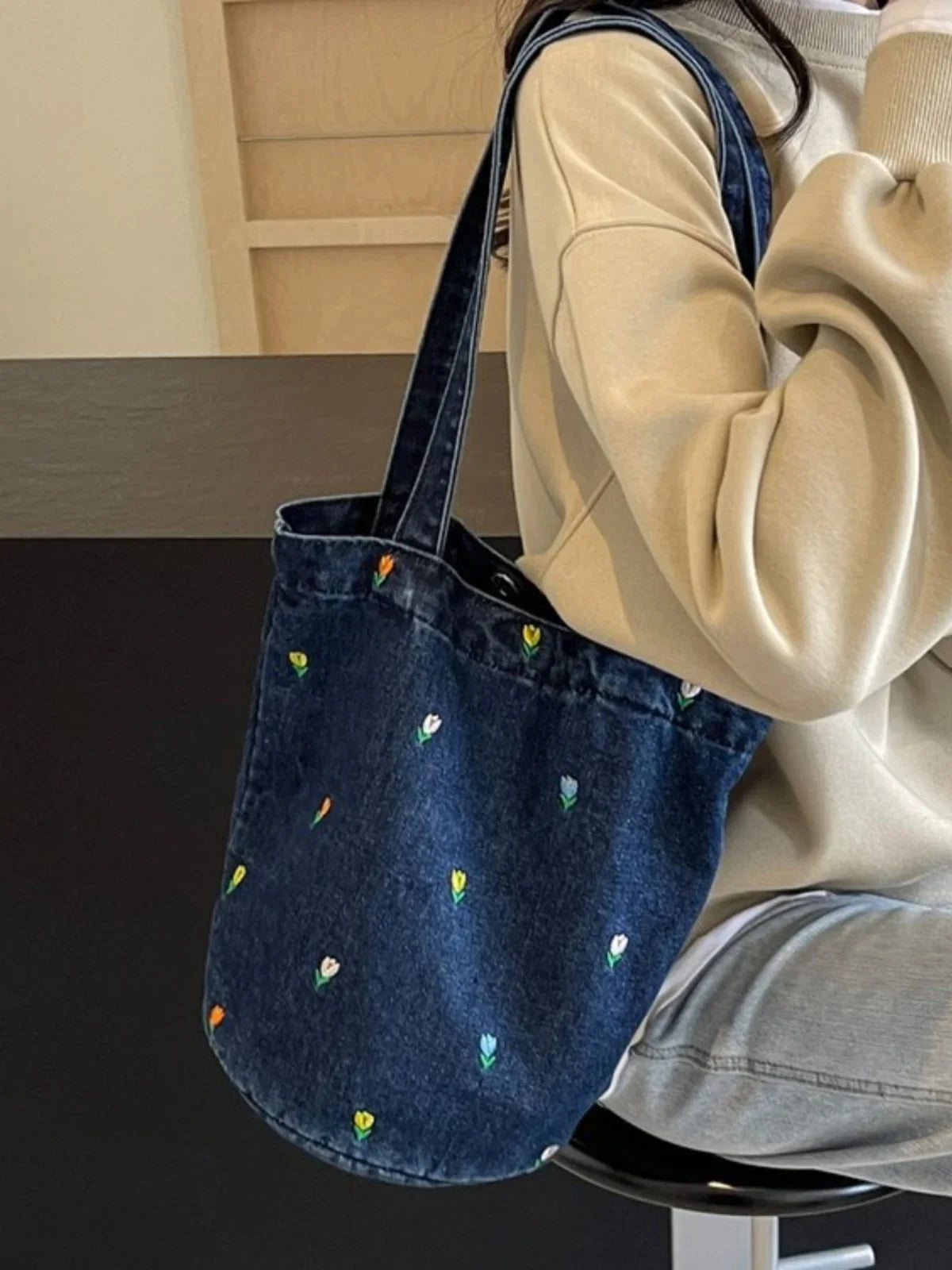 Women Shoulder Bag Large Capacity Denim Tote Bag Fashion Underarm Harajuku Handbag Clutch Bags Simple Female Commuter bags 2026