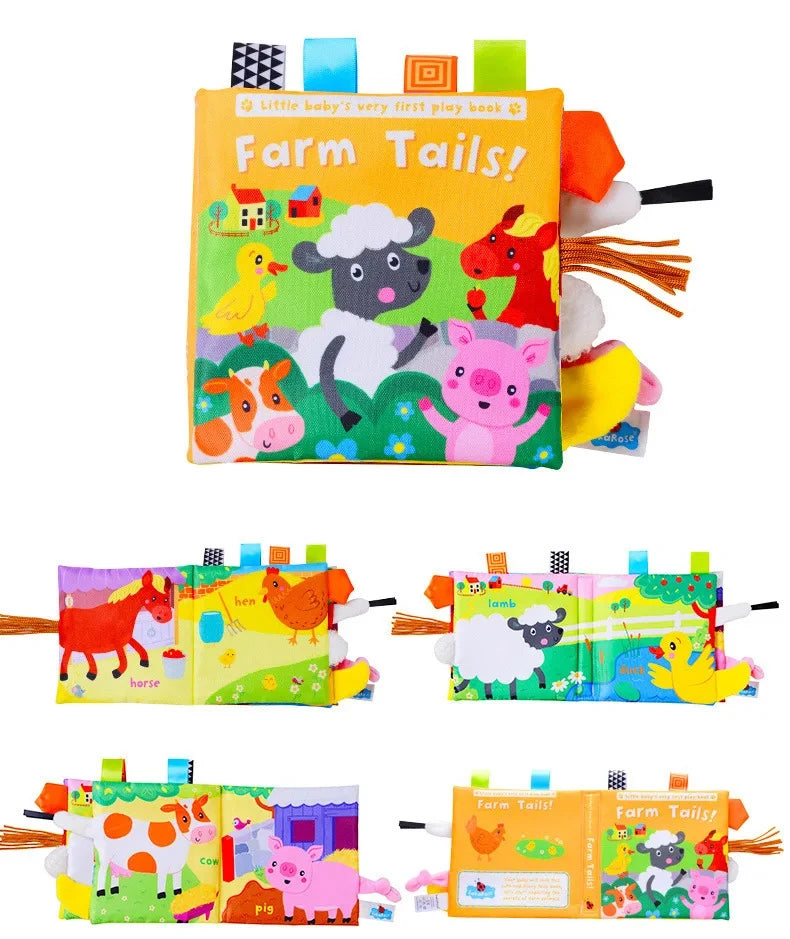 Montessori Education Baby Toys Busy Book Cartoon Animals Tail Interactive Parent-Child Fun Baby Cloth Book Baby Toys 0 6 Months