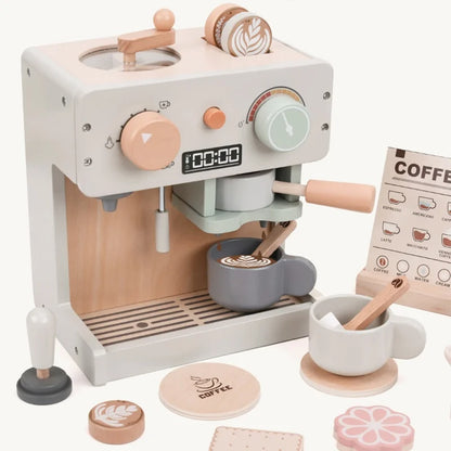 Wooden Kitchen Toy Pretend Play Food Set Dessert Bread Coffee Machine Toys For Girls Boys Role Play Afternoon Tea Game