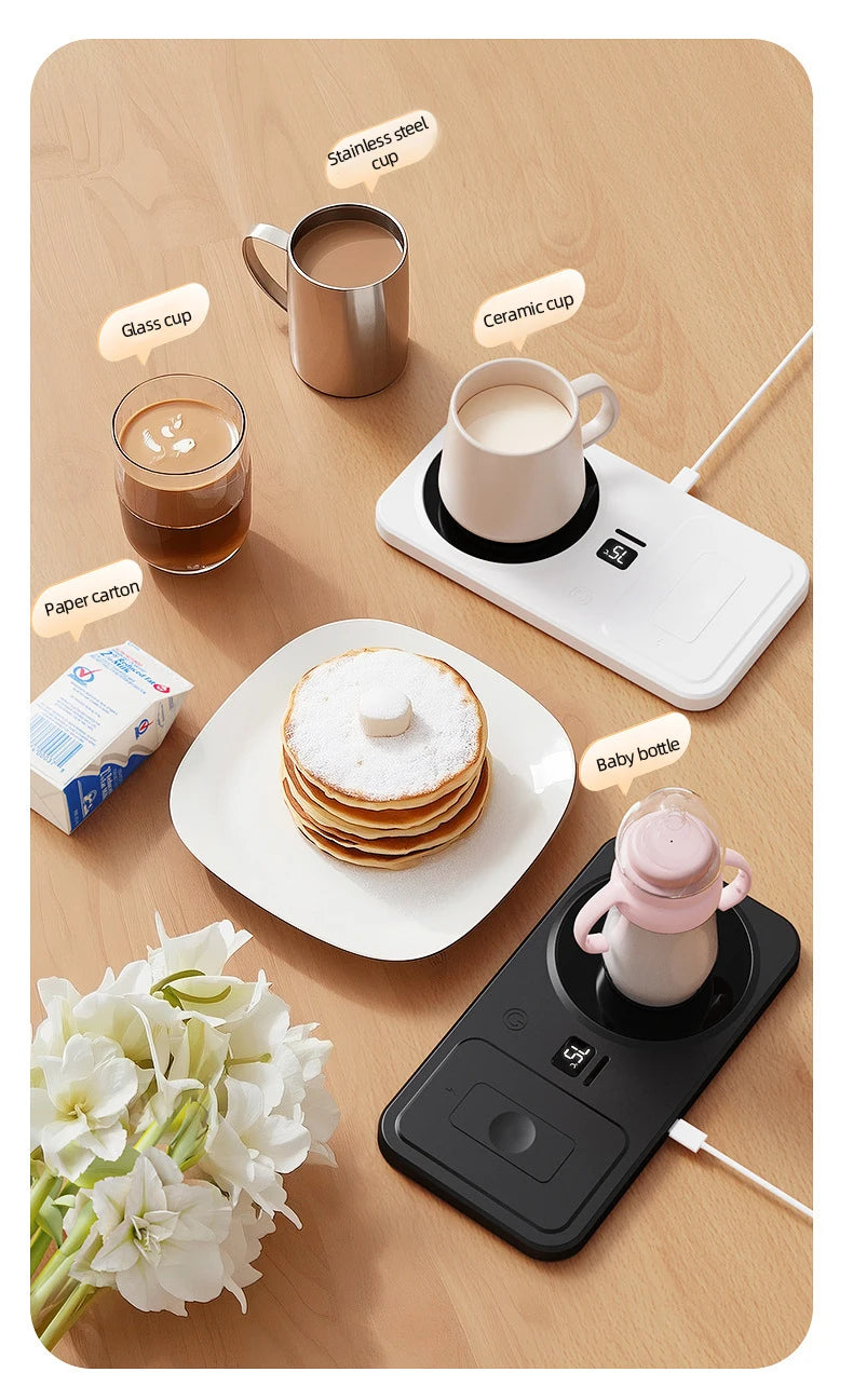 2 in 1 Coffee Mug Warmer Wireless Charger Multi-functional Cup Heating Pad 3 Gear Temperature Warmer Coaster For Milk Tea Water