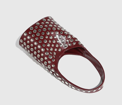 Women's Bags Punk Style Embellished Double-Faced Round Rivet Inlaid Niche Luxury Bucket Bag Chic Lady Underarm Shoulder Bag