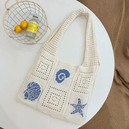 Designer Knitted High-capacity Tote Bags Women's Summer Beach Bag Casual Hollow Woven Underarm Shoulder Bag