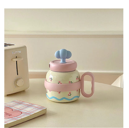 Large Capacity Insulated Cup Exquisite Printing Contrasting Straw Mugs Office Stainless Steel Portable Drinking Cups With Handle
